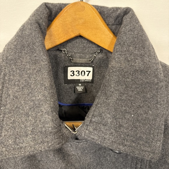 JACKET PEACOAT WOMENS 1X WOOL BLEND Belted BUTTON UP GRAY COAT - Picture 9 of 9